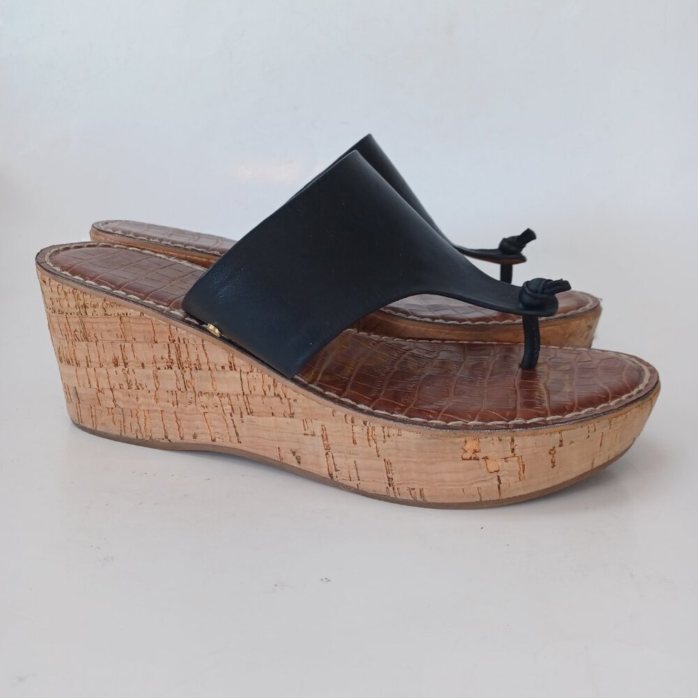 Sam Edelman Cork Wedge Sandals Black Leather Roy 3D Platform Shoes Womens 8.5 - Picture 10 of 15